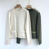 Women's One-Shoulder Pullover Sweater with Metal Buckle, Heavy-Duty Pocket, and Round Neck - 100% Pure Cashmere, Soft and Comfortable by BA Brand.