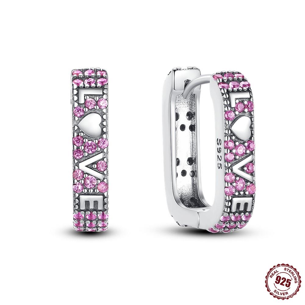 Style S925 Silver Earrings Love Heart Theme Series Women Hoop Earrings Holiday Wedding Fine Girls Jewelry Gifts