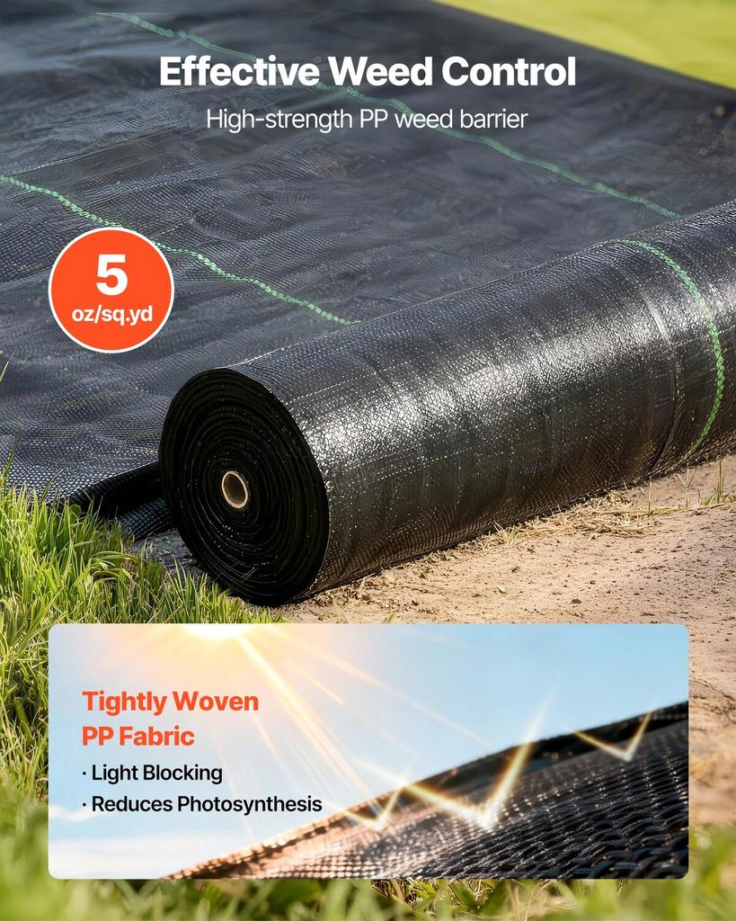 Weed Barrier Fabric Heavy Duty, 1.8x76.2m 141.7g Landscape Fabric, Woven Weed Blocker Fabrics, Garden Fabrics Weeds Barrier, Weeds Control Ground