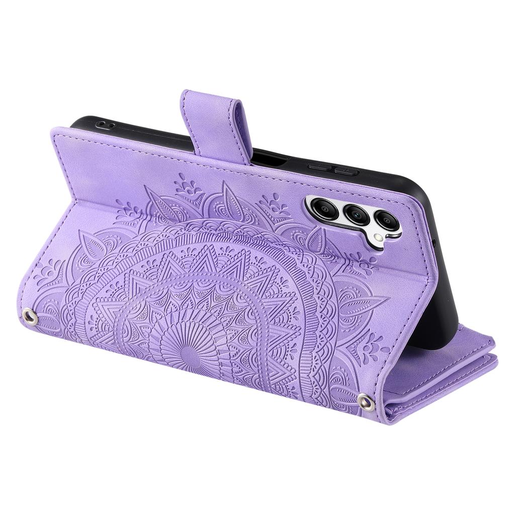 Style 006 For Samsung Galaxy S24 FE Phone Stand Case Mandala Flower Pattern PU Leather Zipper Wallet Phone Cover