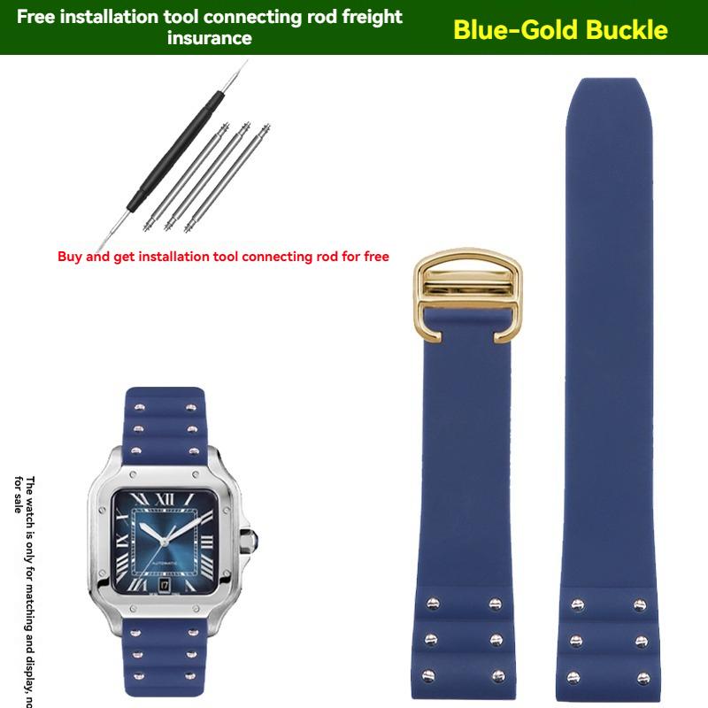 Compatible with Cartier Santos Men's Original Rubber/Silicone Watch Strap 21mm for Santos de Cartier series
