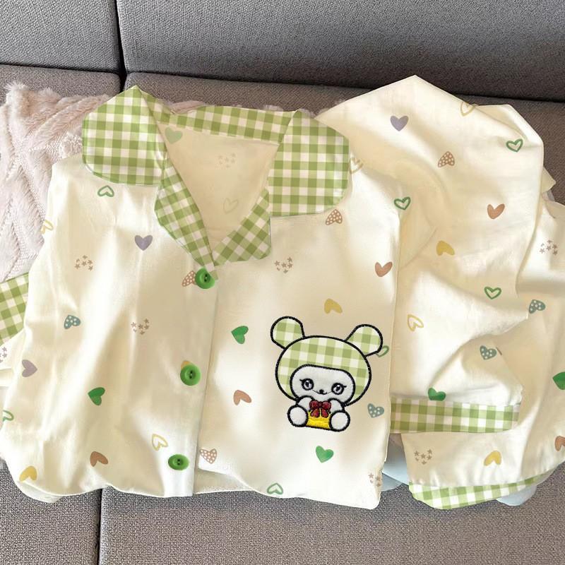 Womens Cute Cartoon Pajamas Set Long Sleeve Loose Loungewear Students Home Wear