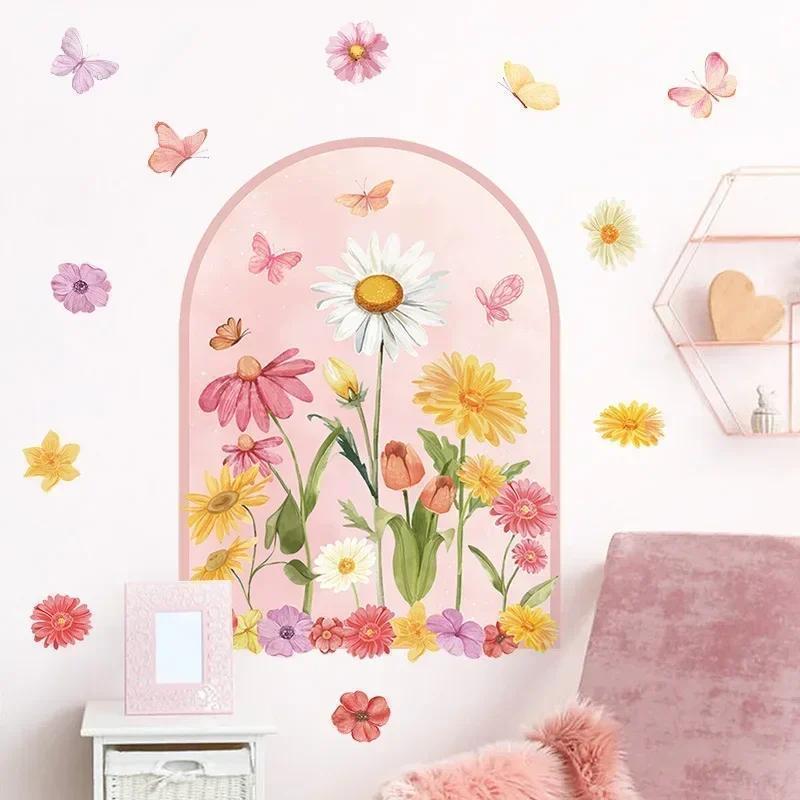 Bohemian PVC Butterfly Flower Arch Wall Stickers for Room Bedroom Wall Decor Vinyl Wall Decals Wallpapers for Home Decoration