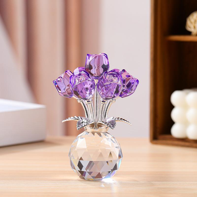 Ornate Crystal Rose Sculpture Handmade Artful Decor for Romantic Atmosphere