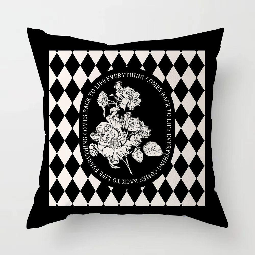 

American Retro Light Luxury Pillow Black and White Sofa Living Room Pillow Cushion Dormitory Bedroom Bedside Pillow Removable and Washable linen-45x45cm double-sided [without pillow core]