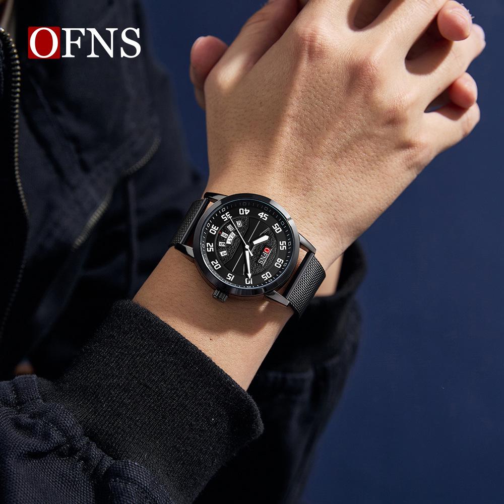 OFNS Men's Waterproof Quartz Watch with Double Calendar