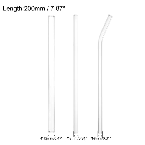 uxcell Reusable Glass Straws, Replacement Straws for Travel Tumblers, 200mm Long, 8/12mm Wide, with Cleaning Brush, for Frozen Tapioca Drinks, Clear,