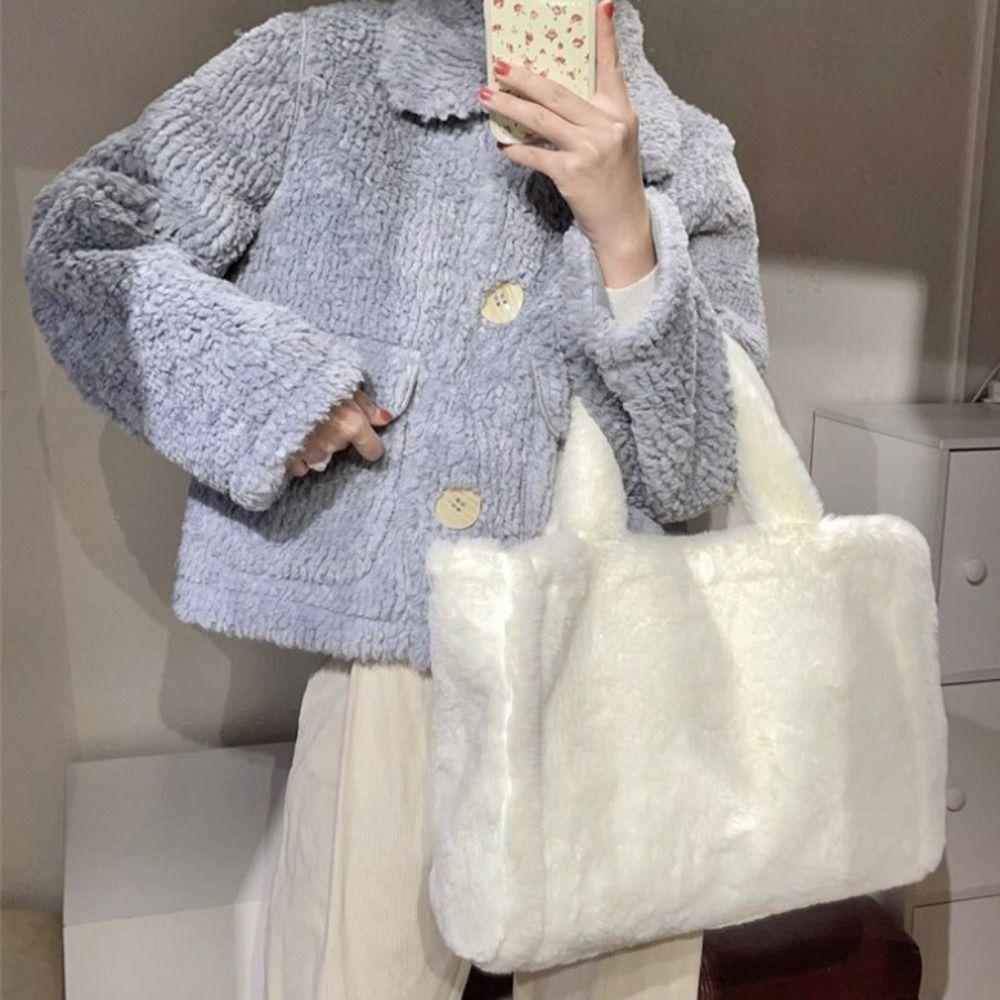 Korean Style Faux Fur Tote Bag Large Capacity Shoulder Handbag Fashion Plush Tote Bag  Women