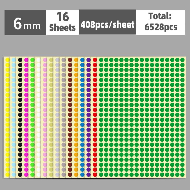 

6mm-100mm Self Adhesive Dot Labels Stickers 16 Sheets Multi-Color and Size Circle Round Stickers Scrapbook Office School Supply