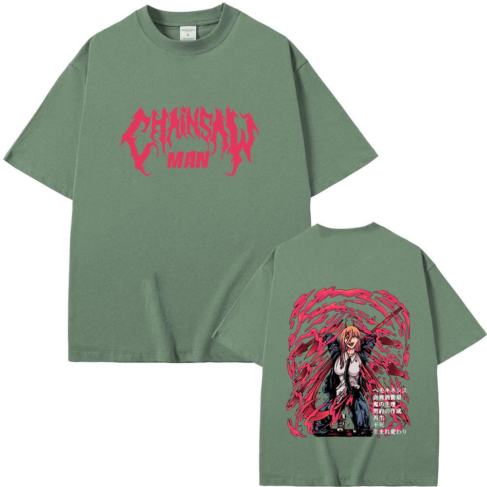 Anime Chainsaw Man Power Double Sided Printed T-shirt Summer Men's Women's Fashion Casual Oversized Streetwear Manga Lovers Gift
