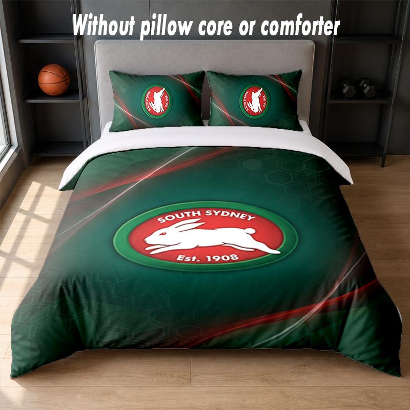 South Sydney Rabbitohs Design Set Biancheria da Letto 1 Copripiumino + 2 Federe Morbido Traspirante Biancheria da Letto per la Casa