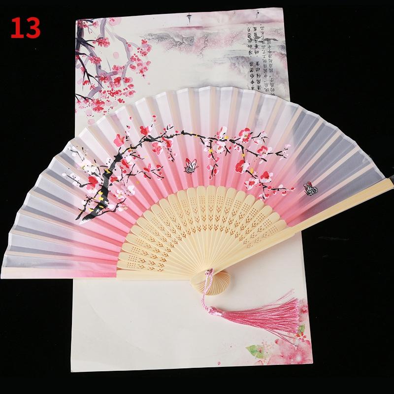 1Pc Vintage Silk Folding Fan Retro Chinese Japanese Bamboo Folding Fan Tassel Dance Hand Fan Home Decoration Ornament Craft Gift