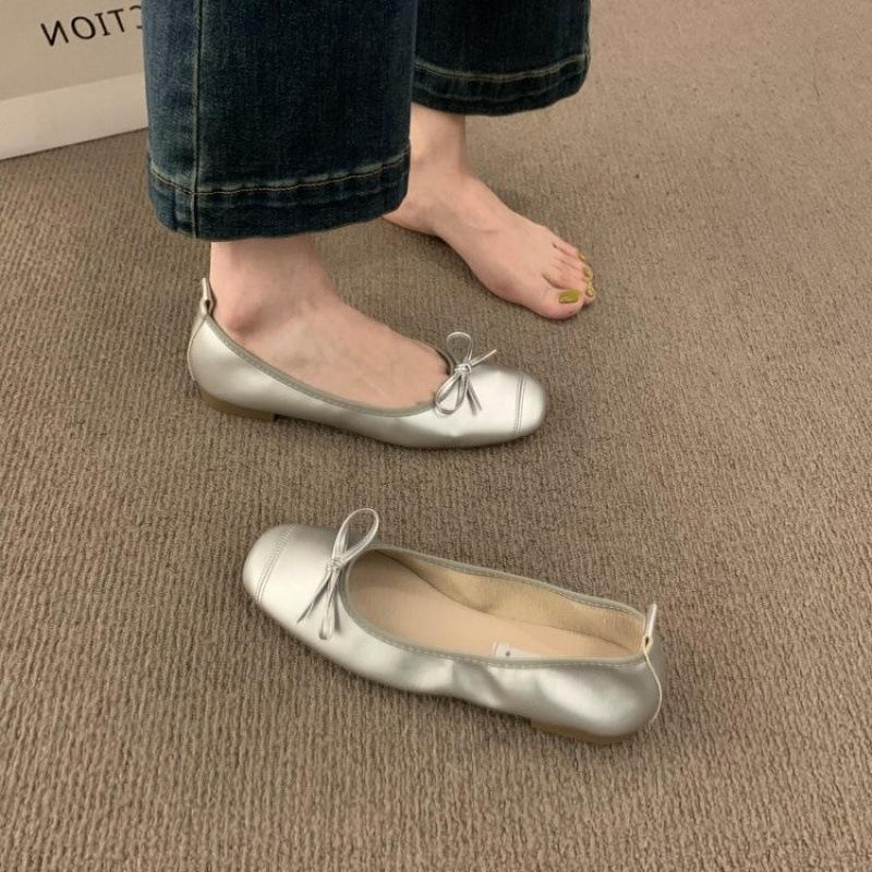 With skirt fairy style silver soft surface soft sole grandma shoes one pedal light mouth ballet shoes gentle evening single shoes