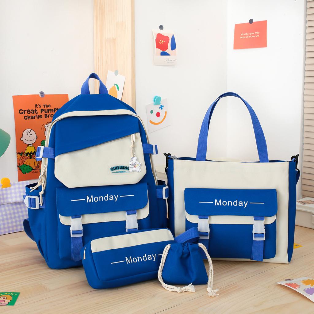 Four-piece Schoolbag Korean Version Simple Junior High School High School Campus Student Bag College Student Backpack Fresh Cute Backpack