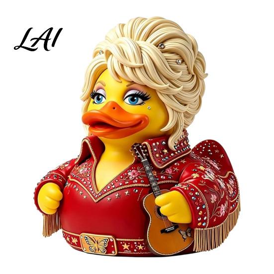Creative Home Office Ornament Parton Memorial Duck Dolly Duck Figurine Country Music Statue Guitar-Themed Artistic Resin Animal Statue Decorative