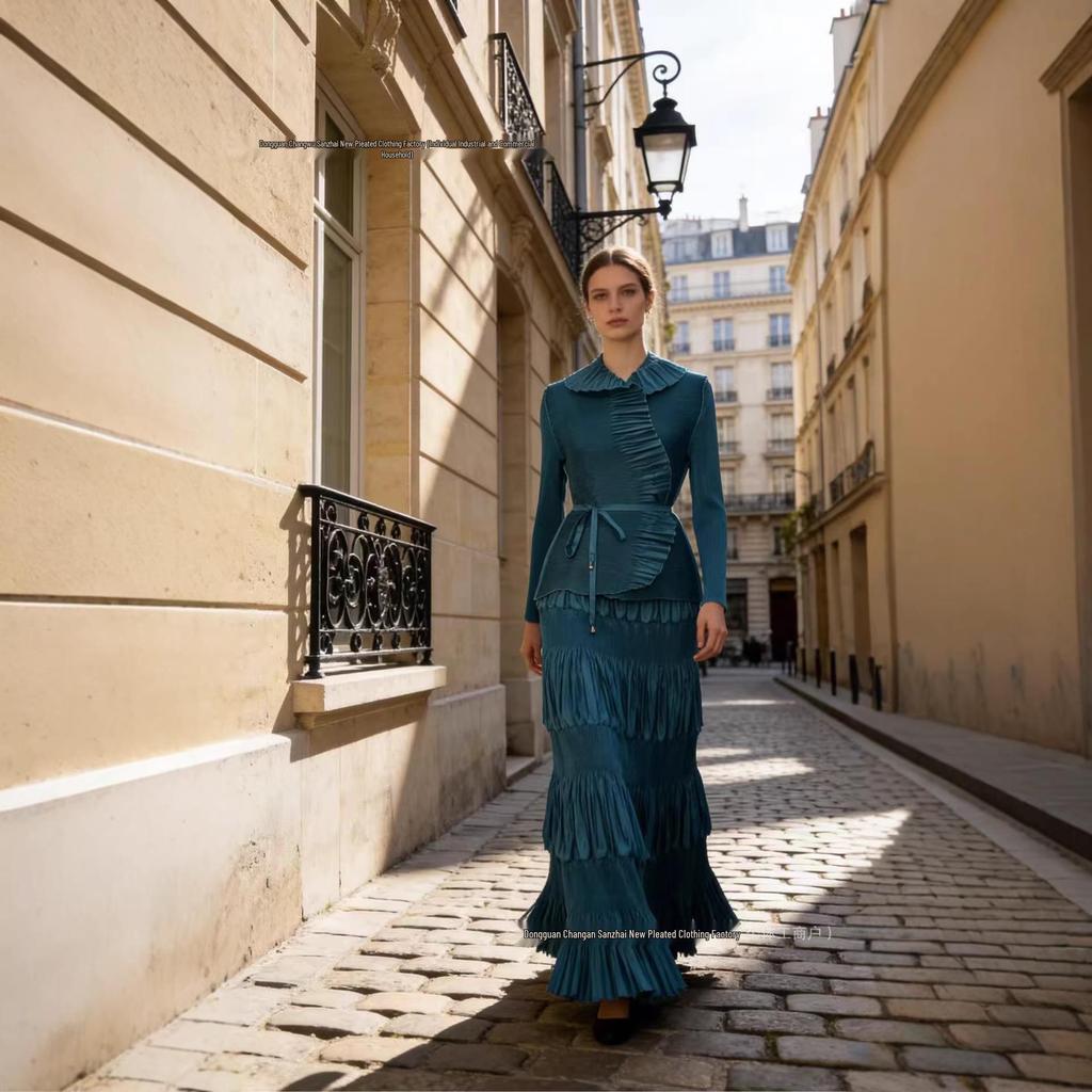 Miyake Pleats 2025 Ruffled Lapel Tie-Waist Jacket for Early Autumn