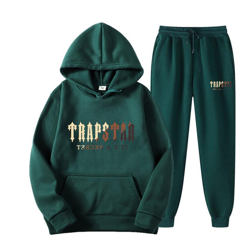 

TRAPSTAR Letter Printed Men s Women s Sportswear Set Hoodie Fashionable Fleece Sweatshirt Men XXL темно-зелений колір
