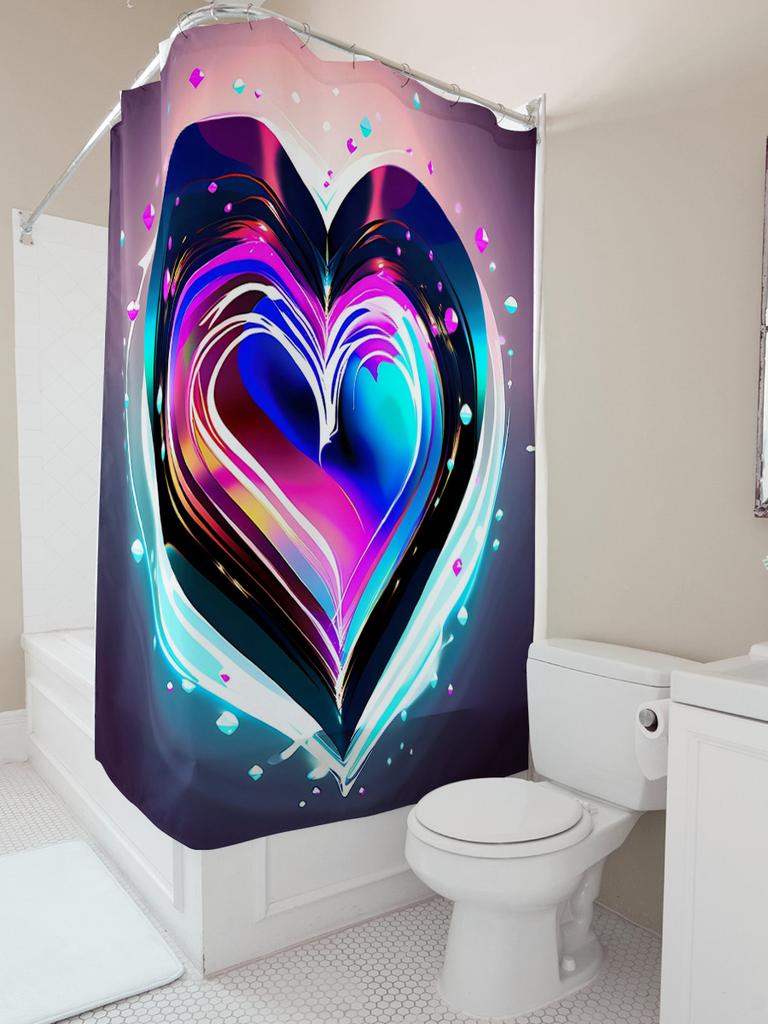 Iridescent Heart Shower Curtain - Waterproof, Mildew-Resistant, Machine Washable For Vibrant Bathroom Decor
