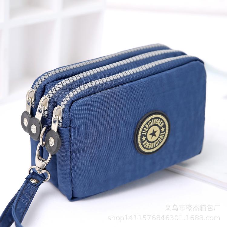Moda feminina carteira grande capacidade de náilon à prova dwaterproof água zíper moeda bolsa mini saco com três zíper portátil carteiras bolsa de telefone