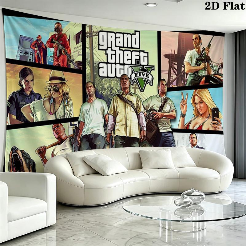 GTA Game Wall Tapestry Aesthetic Wall Hanging Printed Fabric Blanket Decorative Tapestries for Bedroom Living Room Home Decor