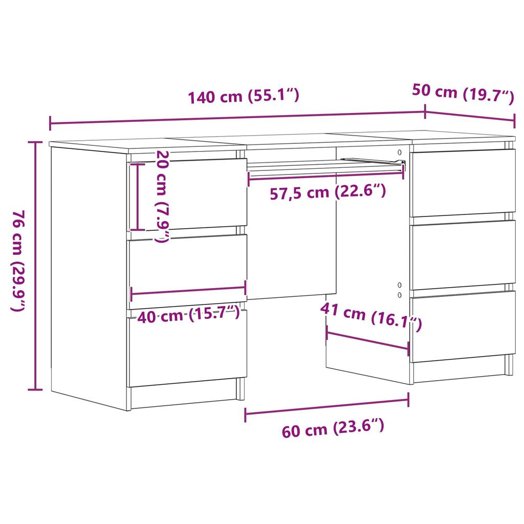 Desk with Storage Black Oak Effect 140 X 50 X 76 Cm