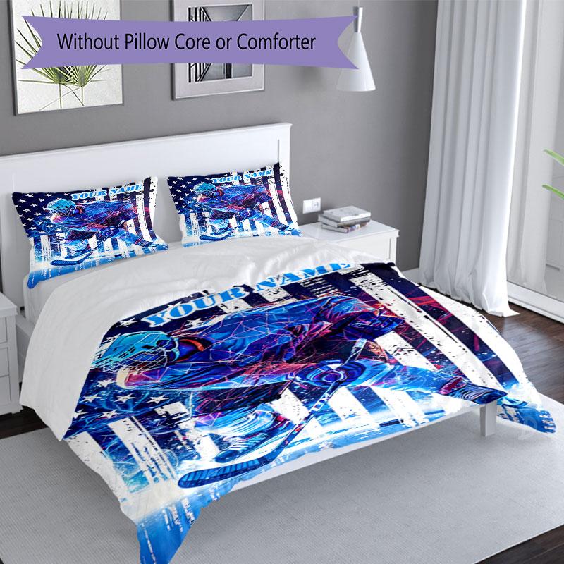 3PC Custom Name Hockey Player Action Bedding Set Printed Bedding Set Duvet Cover Closure Includes 1 Duvet Cover & 2 Pillowcases for All Seasons Bedroo