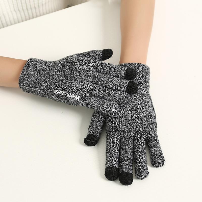 Knitted writing gloves men and women couples autumn and winter piled thickened wool to keep warm, non-slip and cold