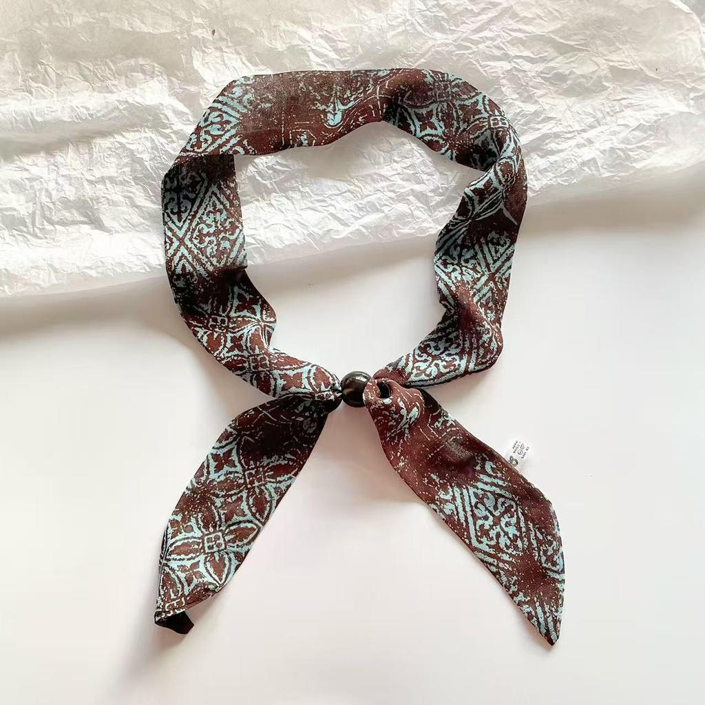 Elegant Spring Silk Scarf Necklace for Women - Versatile Gem Flower Ribbon Collar Accessory