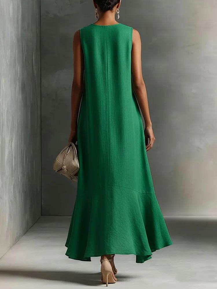 2026 Stylish Deep V-Neck Sleeveless Dress with Irregular Hem for a Slimming Look