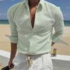 Camisa de Hombre de Seersucker Rayado con Botones Manga Larga Casual Transpirable Verano Playa Oficina Diaria