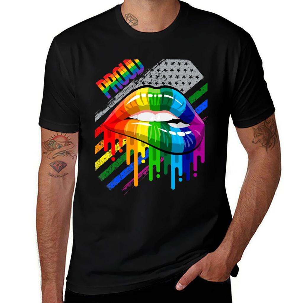 Proud Rainbow Lips Pride Tshirt Unisex T Shirts For Unisex Casual T Shirts With Prints Tshirt