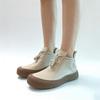 Genuine Leather Shoes Women Ankle Boots Cow Leather Short Booties Zip Flat Non-slip Casual Soft Shoes Elegant Beige Plus Size 41