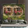 2D Vintage Ivy Wall Backdrop, Countryside Window with Flowers Party Background