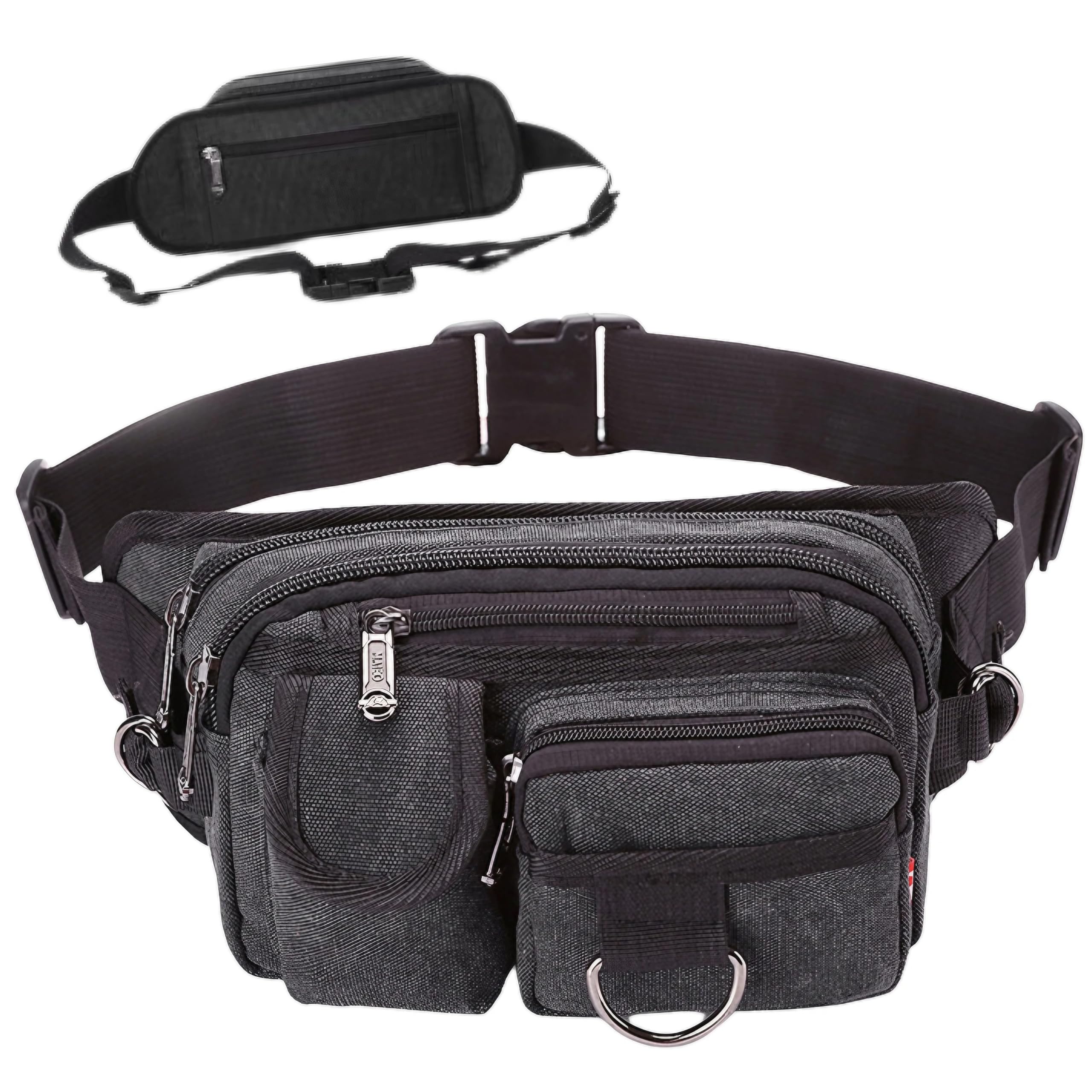 

East Leaf Waist Bag, Anti-Theft, 7 Pockets, Large Capacity, Black, for Running, Walking, Cycling, and Outdoor Activities