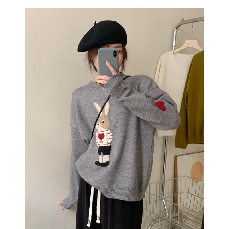 Autumn and winter fashion classic bunny cartoon sweater women's new pullover long sleeve thin knitted top