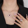 Elegant Crystal Embellished Flower Ring and Necklace with Adjustable Ring Size for Women Available In Blue Green Red Colors