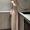 Qiuxin Chinese Buckle Design Top High Waist Wide Leg Pants Set Women's Inner Slim Fashion Two-piece Set