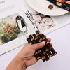 16-Piece Bamboo Handle Silverware Set Stainless Steel Flatware Set Include Spoons Forks Knives and Tea Forks, Cutlery Utensils Serves 4