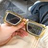 Gafas de Sol Cuadradas de Lujo con Diamantes No Polarizadas para Mujer Moda Punk Pedrería Gafas de Sol Femeninas Brillantes y Sexys