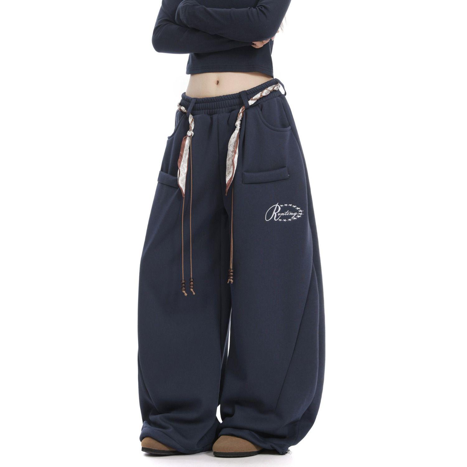 2026 Scimitar-Style Multi-Pocket Unisex Sweatpants - Retro Velvet Wide-Leg Workwear L