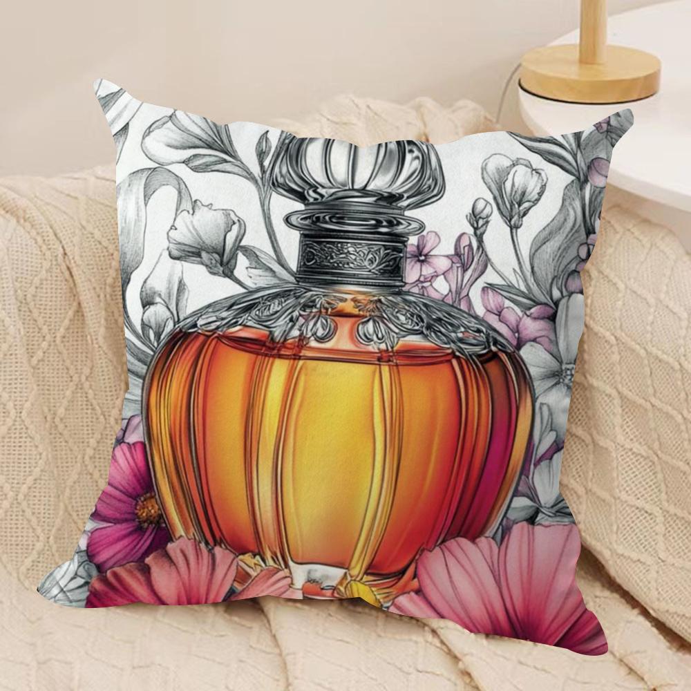 Luxury Perfumeillustration Cushion Cover Silky Short Plush Double-Sided Printed Pillow Case For Sofa All Seasons Home Decor Gift
