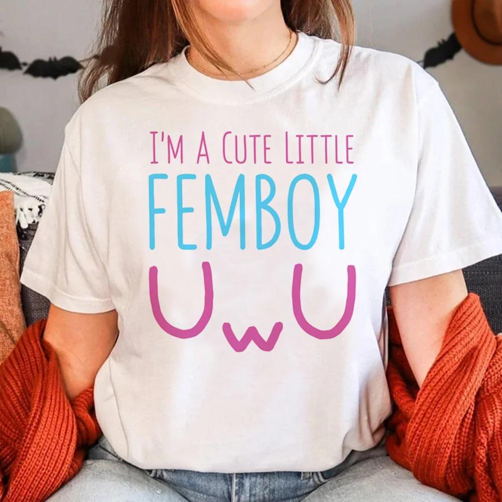 New Femboy Tees Shirt Women Funny Harajuku T-shirt Female Comic Designer Graphic Clothes Summer Clothing White Short Sleeve Tops