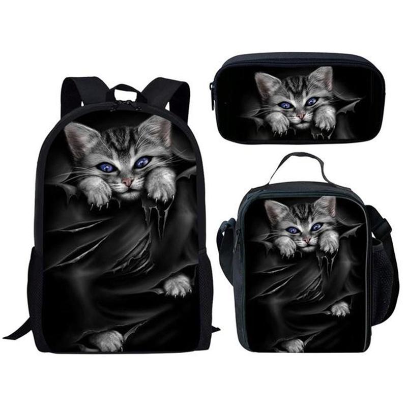 Classico Popolare Novità Divertente Gattino Gatto Stampa 3D 3pz/Set pupilla Zaini Scolastici Zaino Daypack per Laptop Borsa Pranzo Astuccio