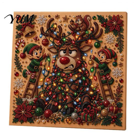 DIY Decorative Wall Ornaments Christmas Faux Pearl Art Kit, Rhinestone Painting 8" X 8", Cartoon Kits for Kids Snowman Animal Diamond Craft