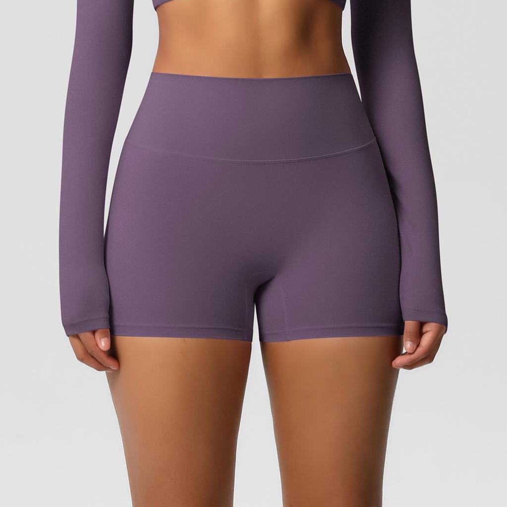 Solid color double-sided high-waisted tight-fitting hip-lifting yoga shorts, running fitness sports three-point pants for women