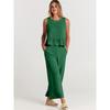 Women's Summer 2 Piece Outfits Sleeveless Pleated Ruffle Tank Top Wide Leg Cropped Pants Casual Loose Linen Matching Set with Pockets