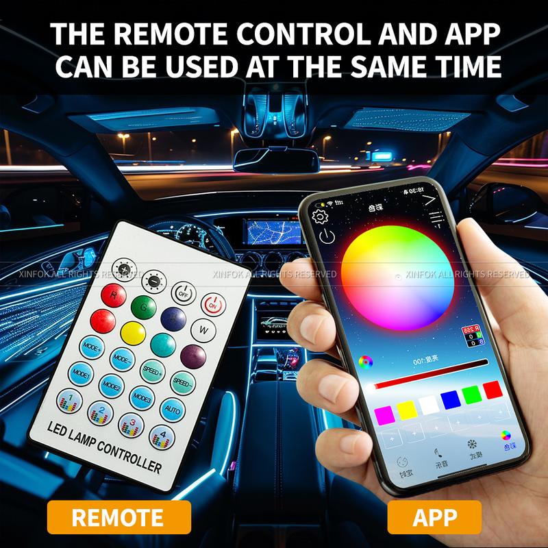 43.31 inch Streamer Car Ambient Lights RGB 64 Color Universal LED Interior Hidden Under Acrylic Strip Symphony Atmosphere Lamp