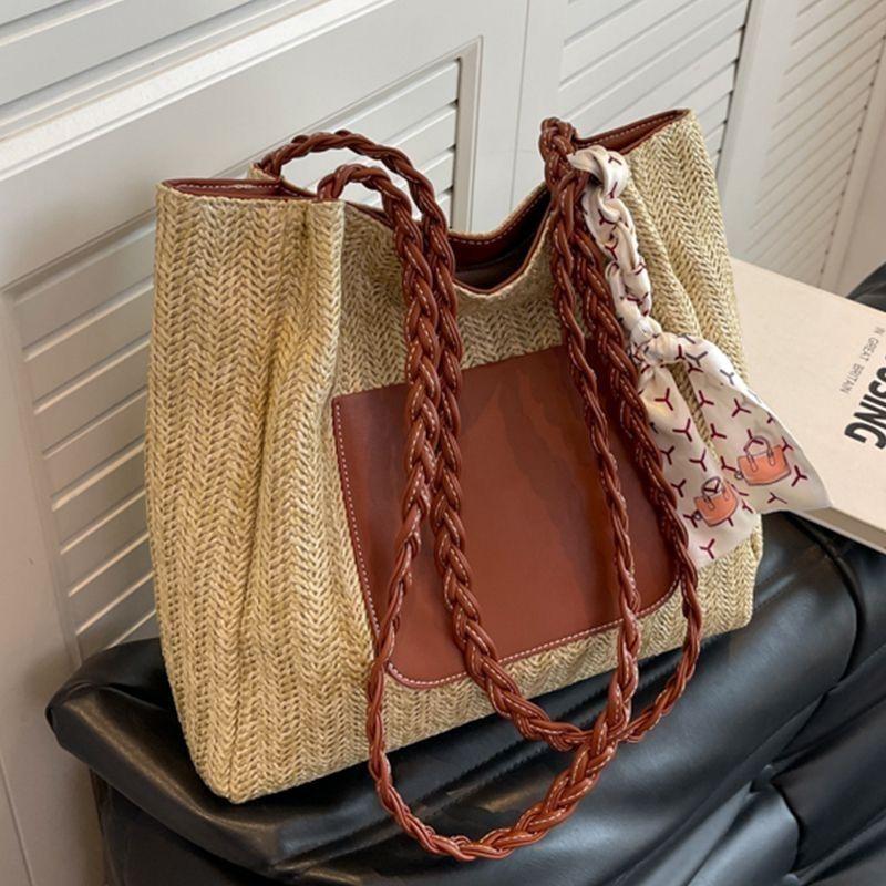 Women's large capacity tote bag tide fabric shoulder bag fashion straw casual bag new crossbody braided straw article bags