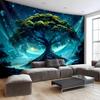 Celestial Tree Tapestry, Fantasy Night Landscape with Starry Sky & Moon, Wall Art for Living Room, Dreamy Enchanted Forest Decor