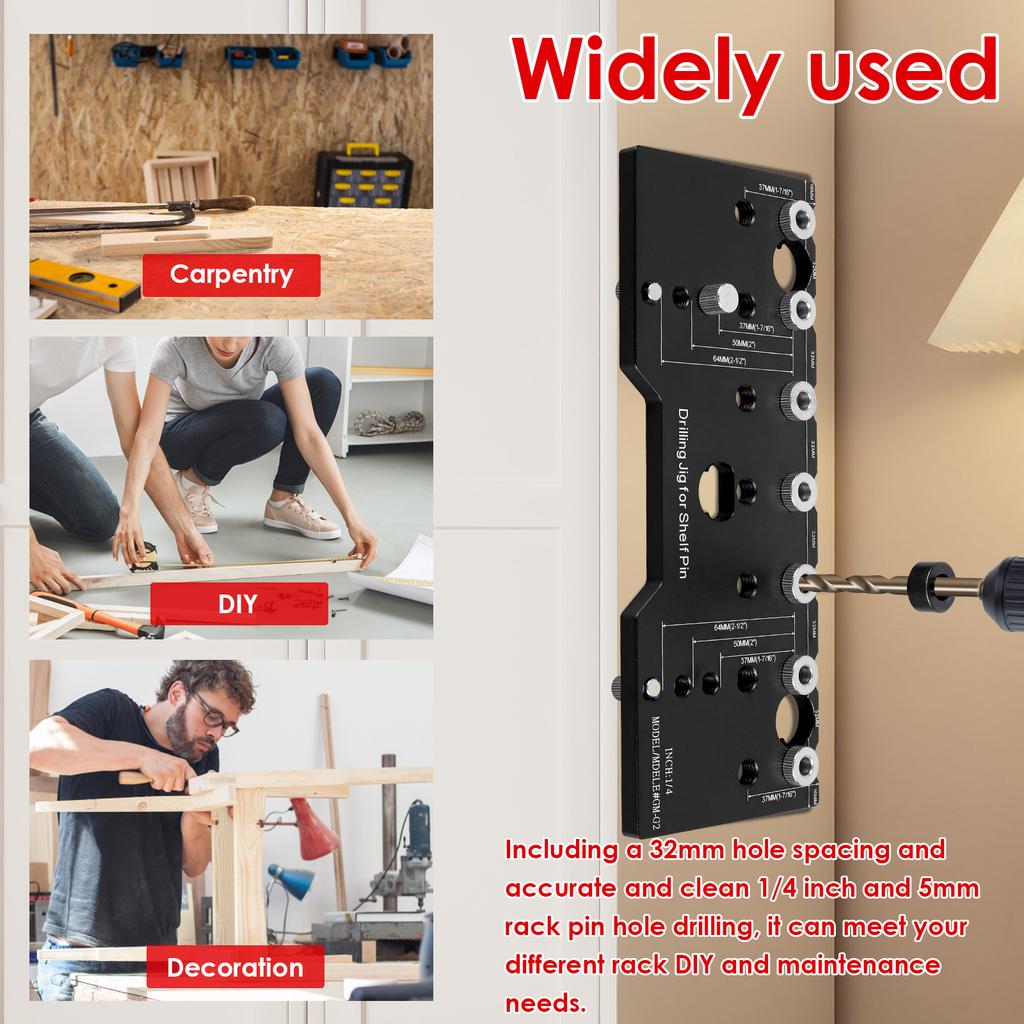 Shelf Pin Jig 1/4 Inch Aluminum Alloy Shelf Pin Drilling Guide Precise Cabinet Mounting Template Woodworking Straight Hole Jig